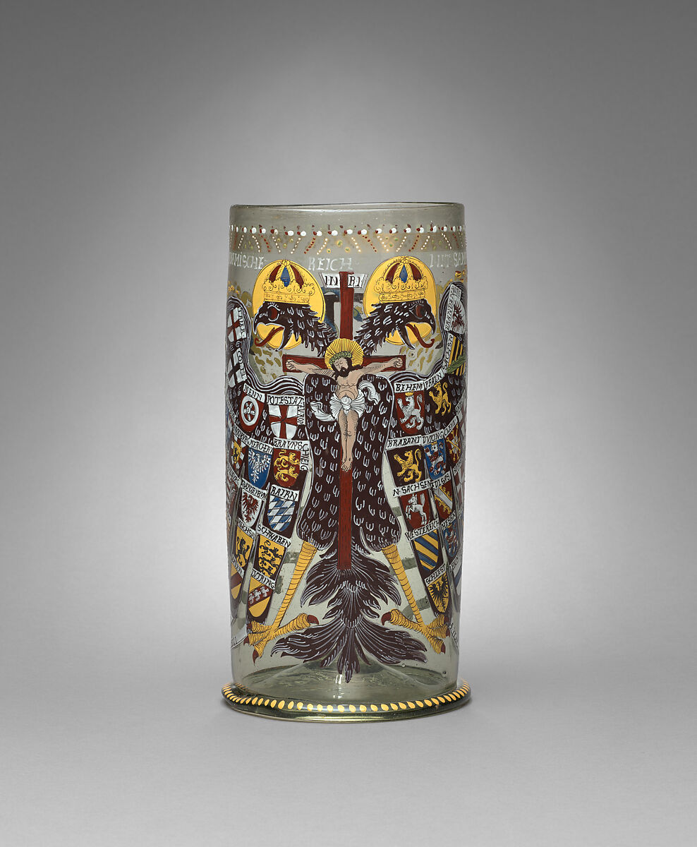 Beaker (Reichsadler Humpen), Enameled glass, Bohemian 