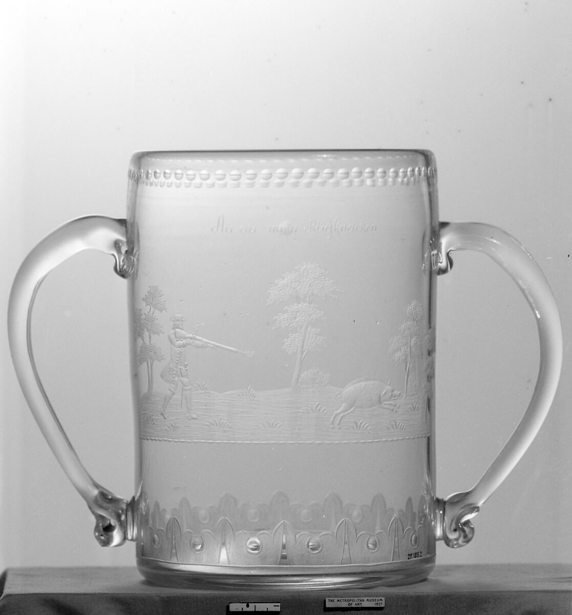 Two-handled cup, Glass; coin, German, Potsdam 