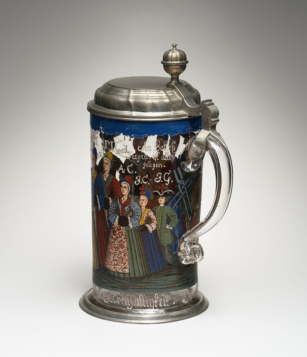 Tankard, Glass; pewter, German