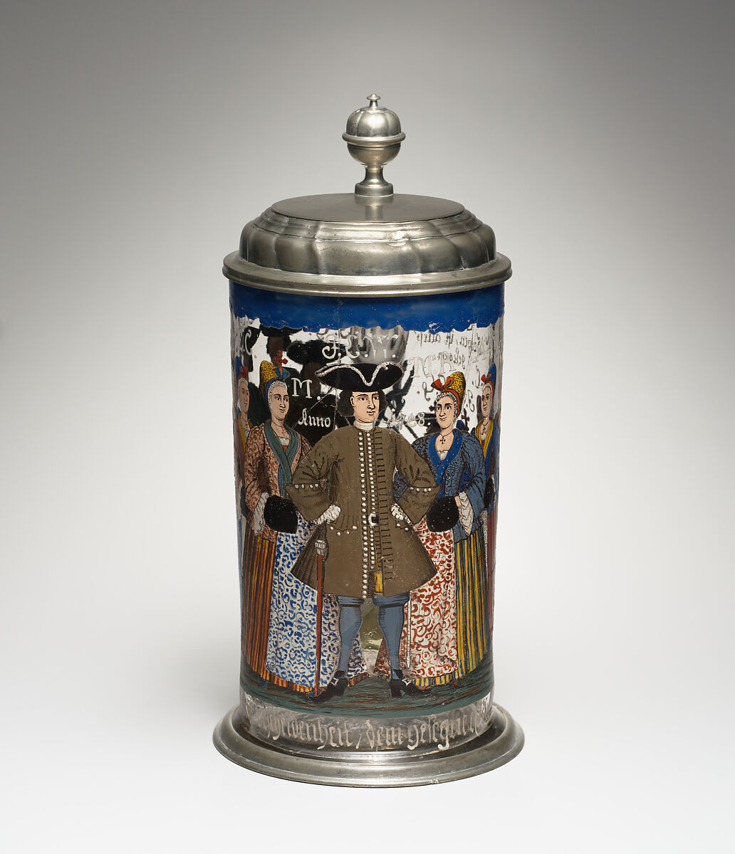 Tankard, Glass; pewter, German