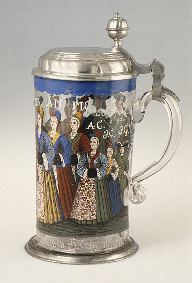 Tankard, Glass; pewter, German 