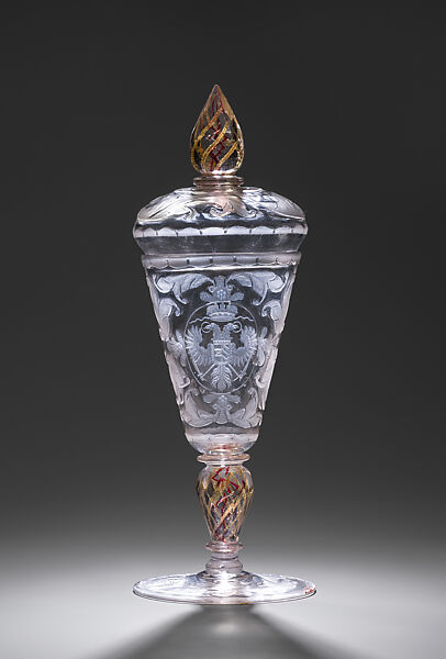 Standing cup with cover, Glass, probably Bohemian