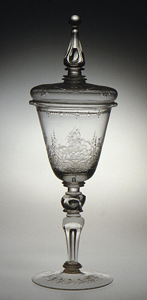 Standing cup with cover, Engraved by G. E. Kunckel, Glass, German, Thuringia