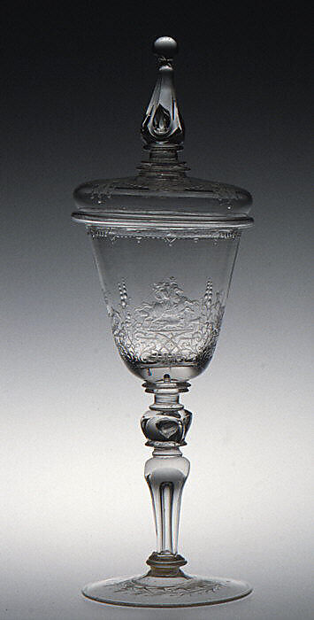 Standing cup with cover, Engraved by G. E. Kunckel, Glass, German, Thuringia