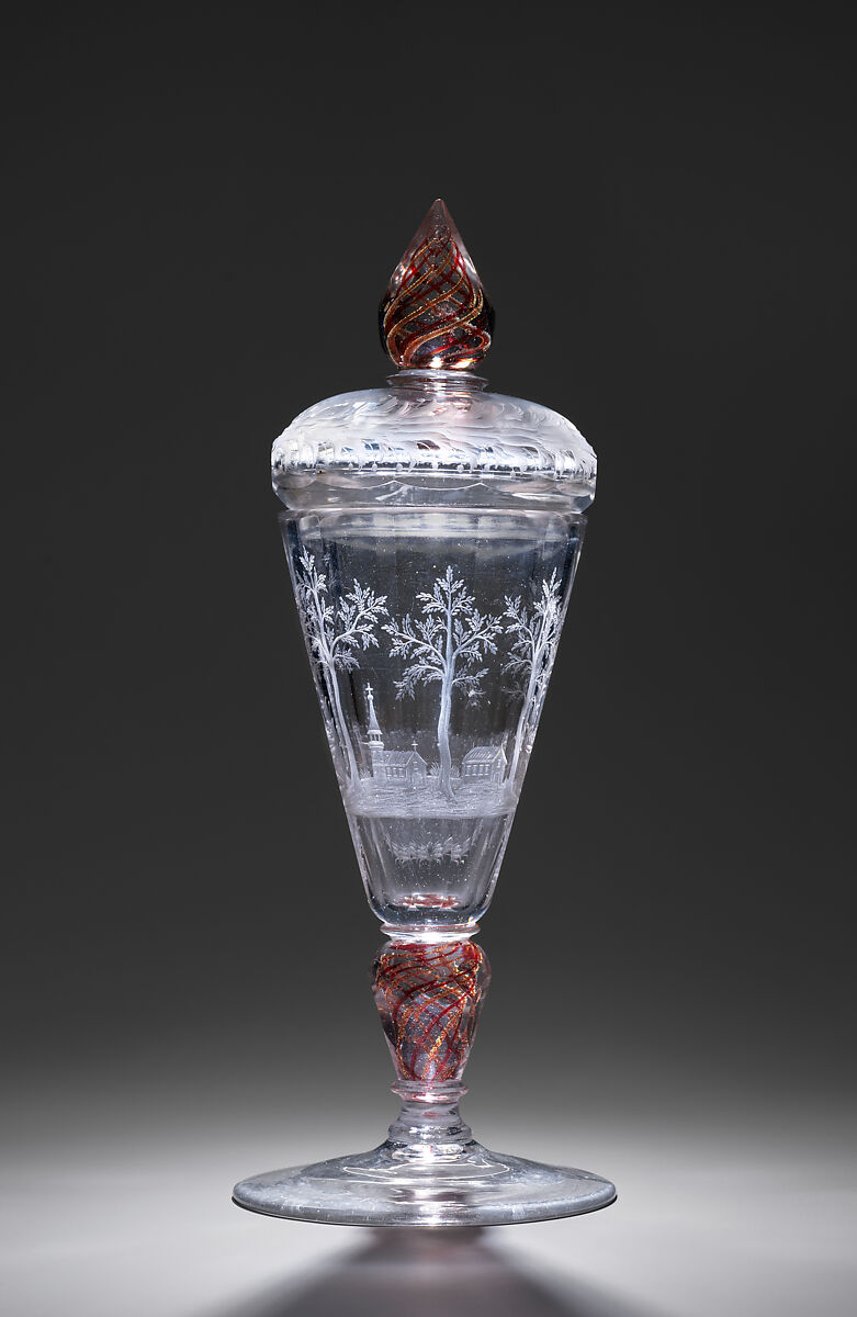 Standing cup with cover, Glass, German, Silesia