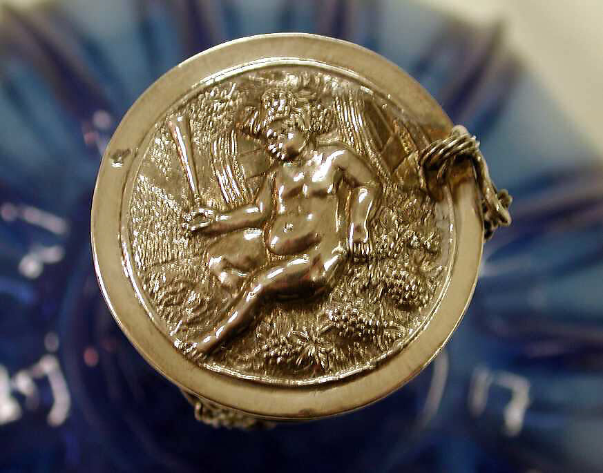 Bottle with silver mounts, Silver mounts by Adriaen van Hoecke (Dutch, 1659–1716), Glass, silver, French glass with Dutch, The Hague silver