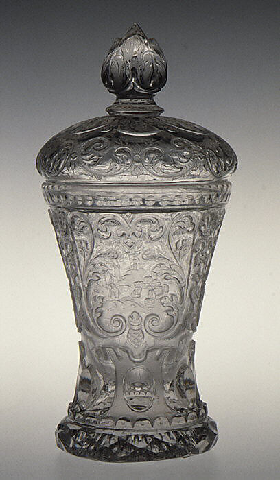 Beaker with cover, Workshop of Friedrich Winter (active 1685–ca. 1710), Glass, German, Silesia (Petersdorf) 