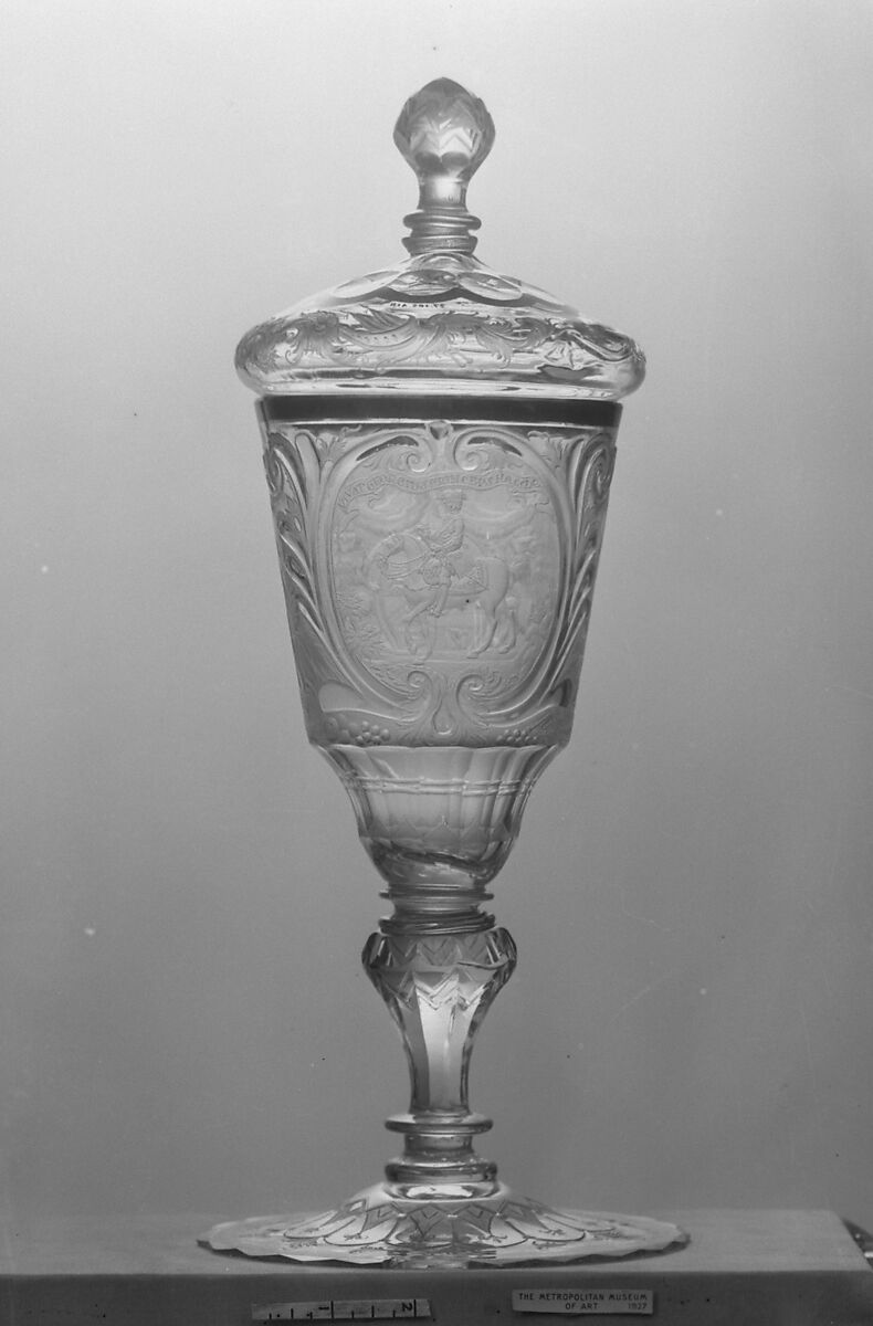 Standing cup with cover, Glass, German, Silesia 