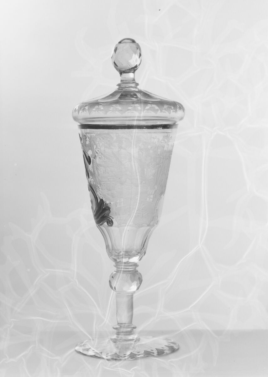 Standing cup with cover, Glass, German, Silesia 