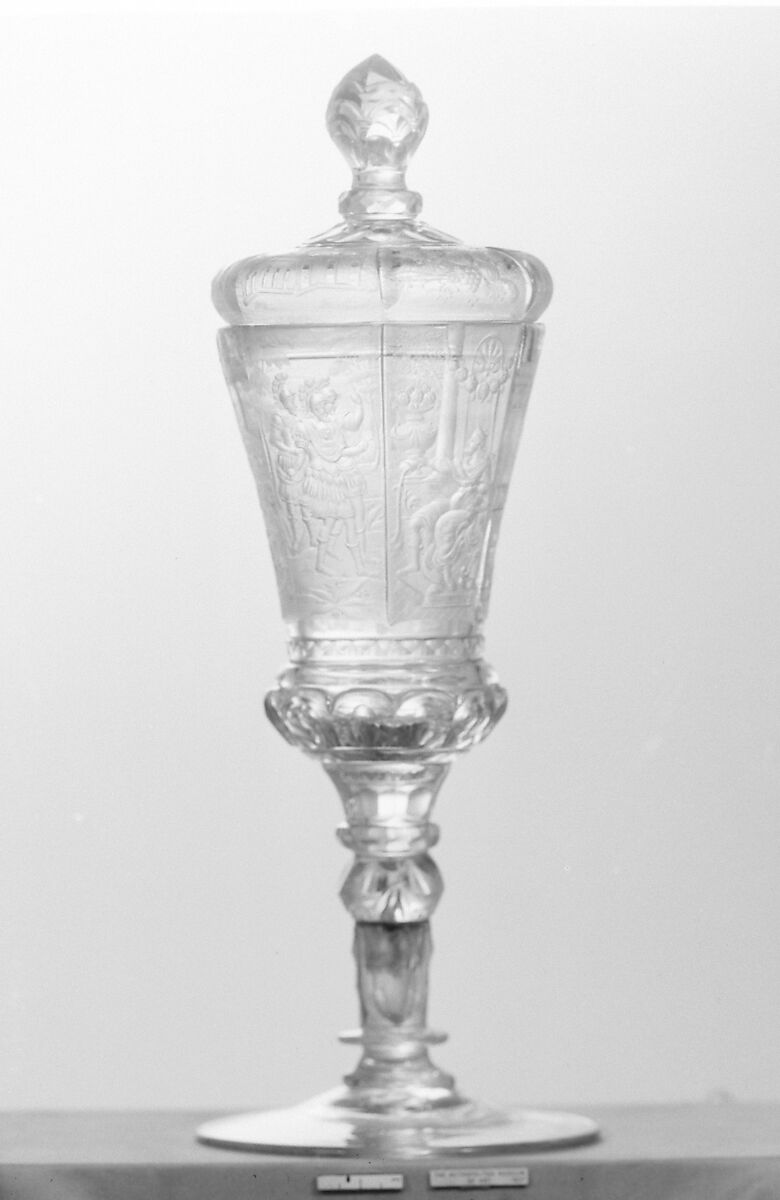 Standing cup with cover, Glass, German, Silesia 