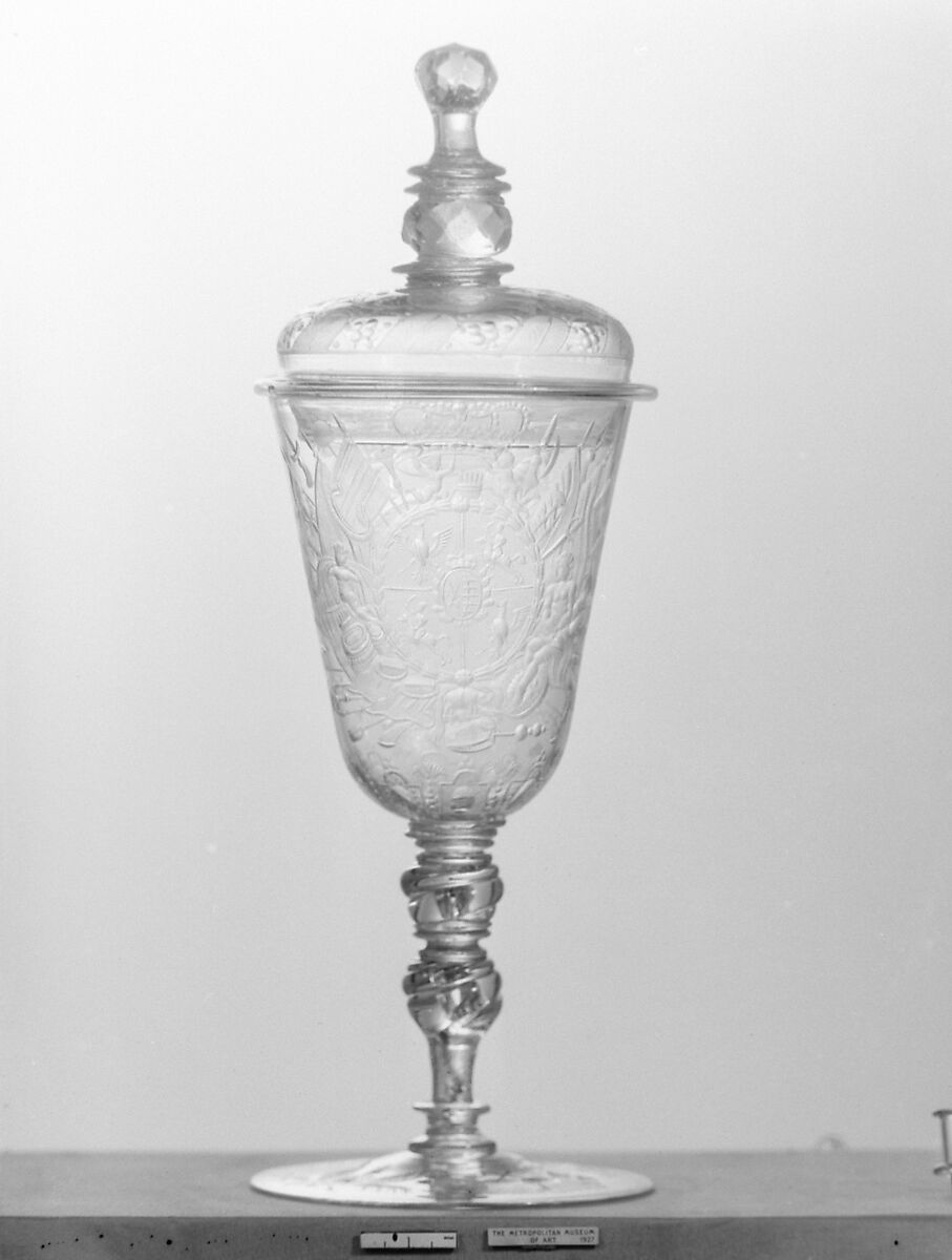 Standing cup with cover, Glass, Bohemian 