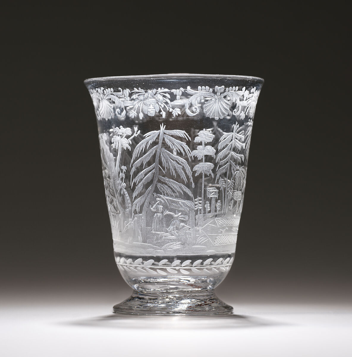Woodland scene of bird-snaring, Glass, German, Nuremberg