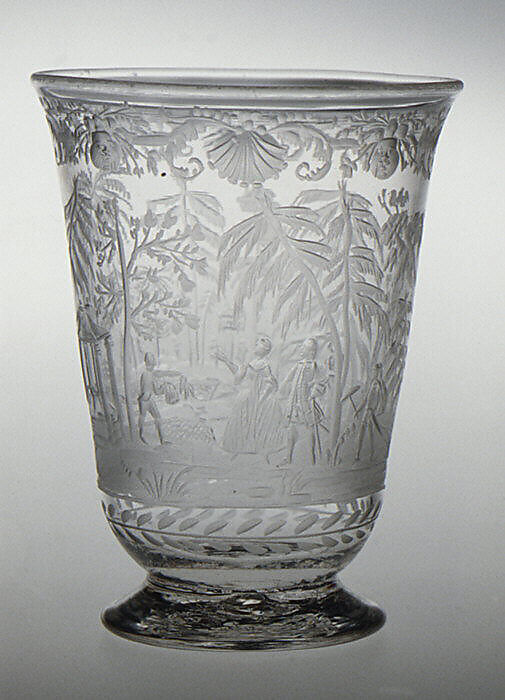 Woodland scene of bird-snaring, Glass, German, Nuremberg 