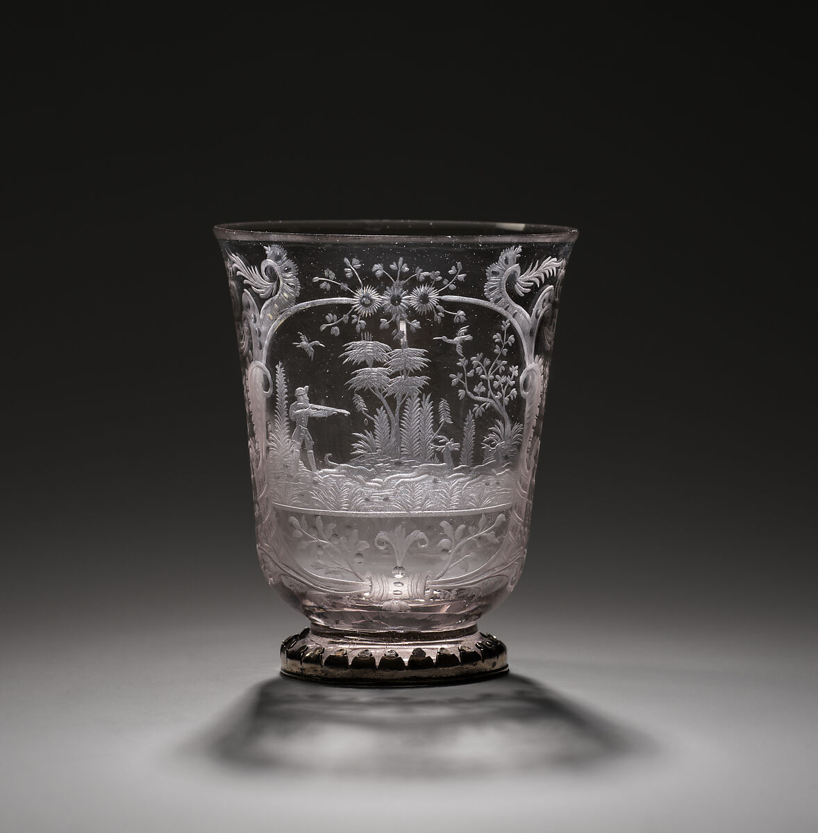 Shepherdess and stag hunt, Glass, German, probably Nuremberg