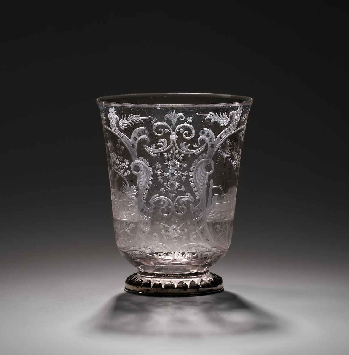 Shepherdess and stag hunt, Glass, German, probably Nuremberg