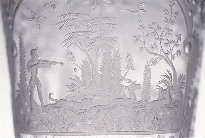 Shepherdess and stag hunt, Glass, German, probably Nuremberg