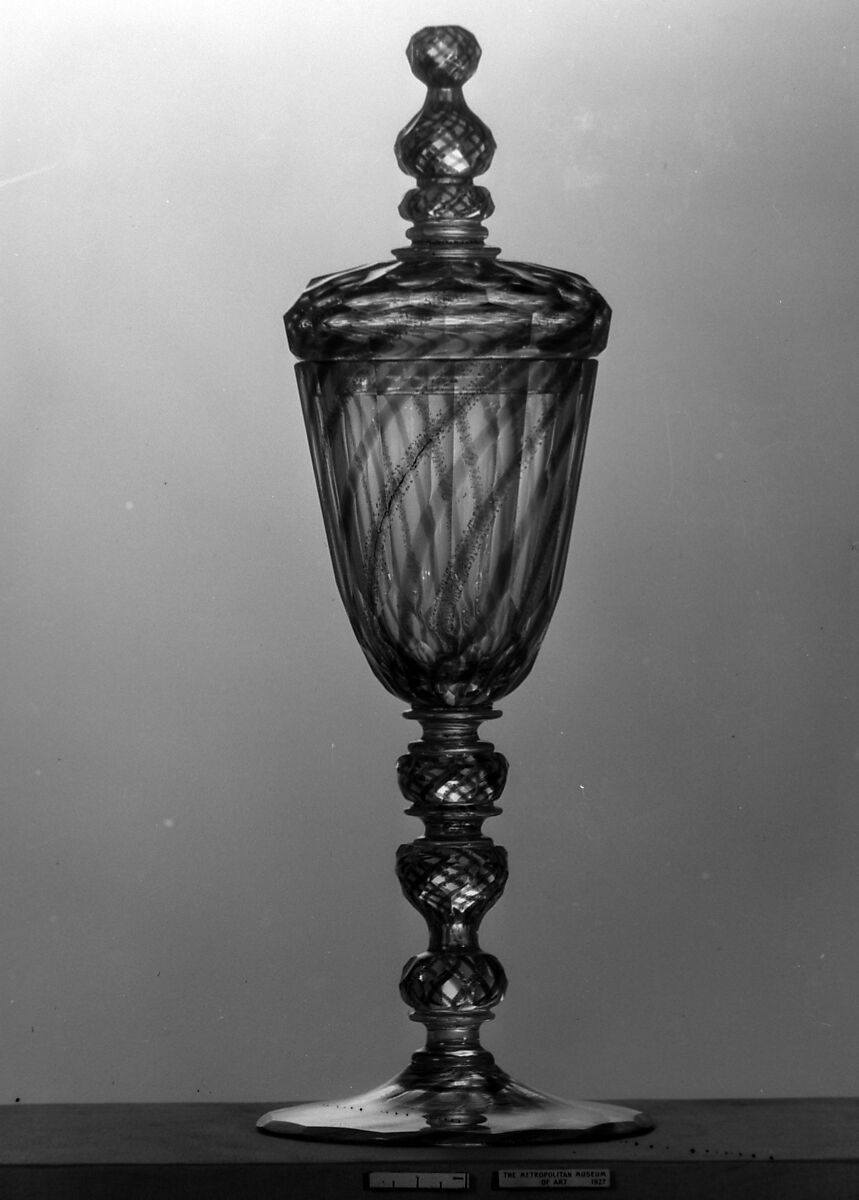 Standing cup with cover, Glass, Bohemian 