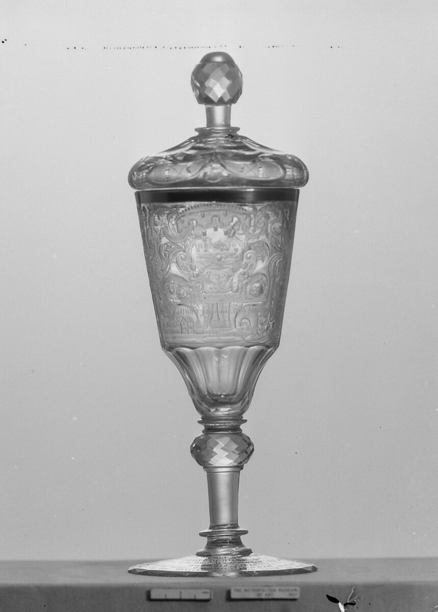 Standing cup with cover, Glass, German, Silesia 