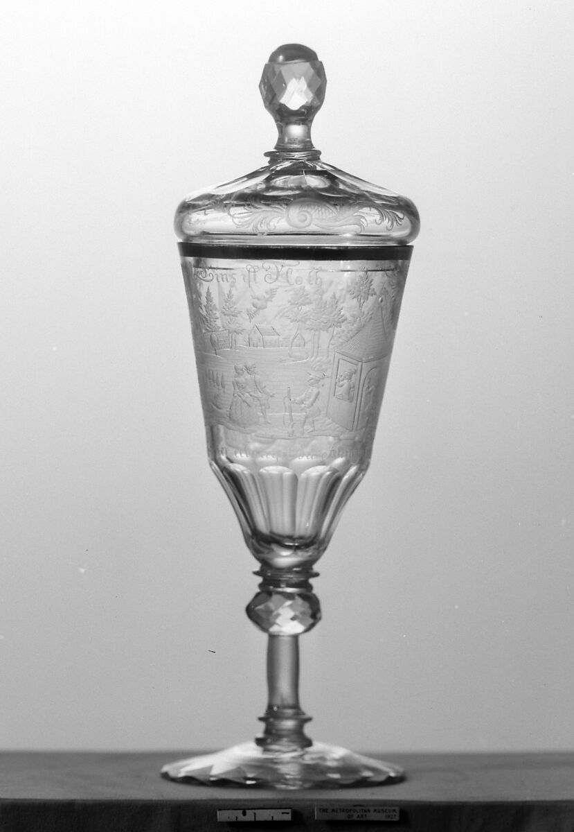 Standing cup with cover, Glass, German, Silesia 