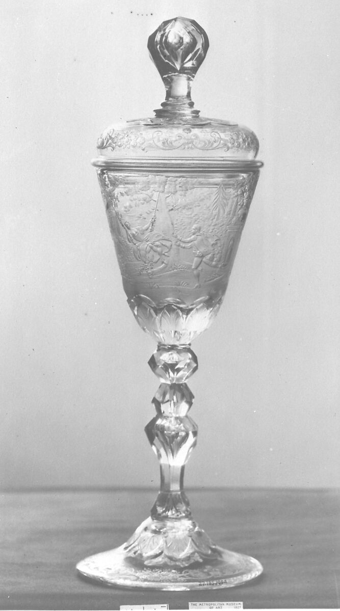 Standing cup with cover, Workshop of Jacob Sang (Dutch, active Amsterdam, 1752–62), Glass, Dutch, Amsterdam 