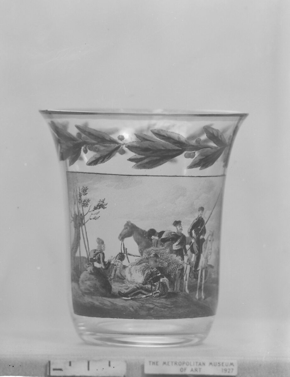 Beaker, Decoration possibly by Gottlob Samuel Mohn (Austrian, Weissenfels 1789–1825 Laxenburg), Glass, Bohemian with Austrian, Vienna decoration 
