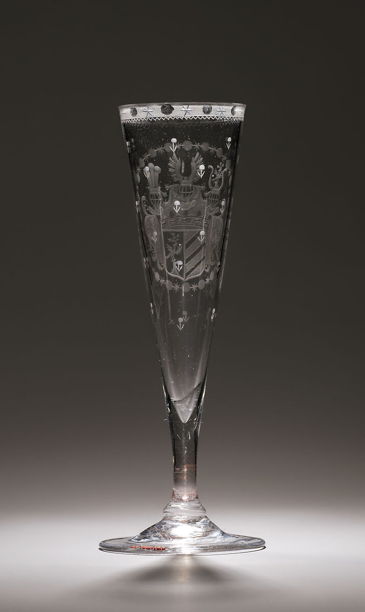 Wineglasses (Spitzgläser)n with the arms of Brünnow (Prussia) impaling Römig (Prussia), Glass, Bohemian