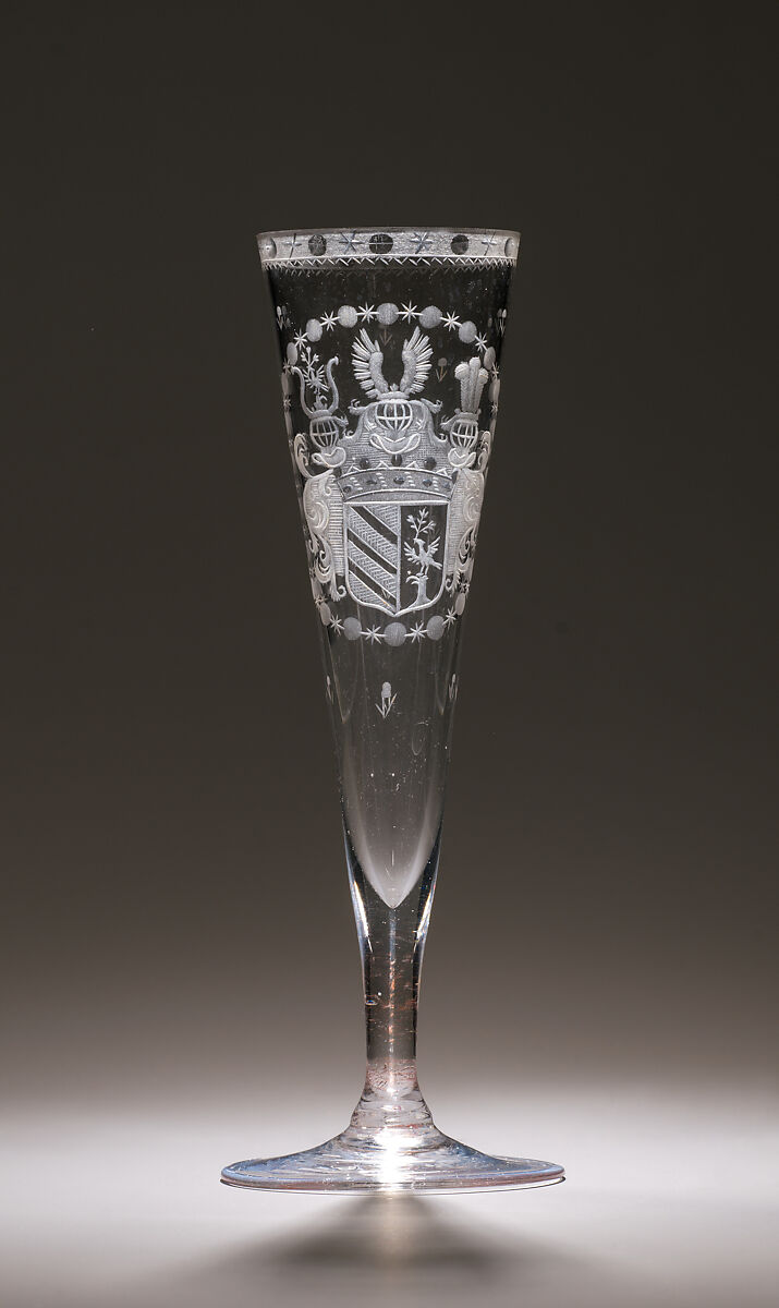 Wineglasses (Spitzgläser)n with the arms of Brünnow (Prussia) impaling Römig (Prussia), Glass, Bohemian