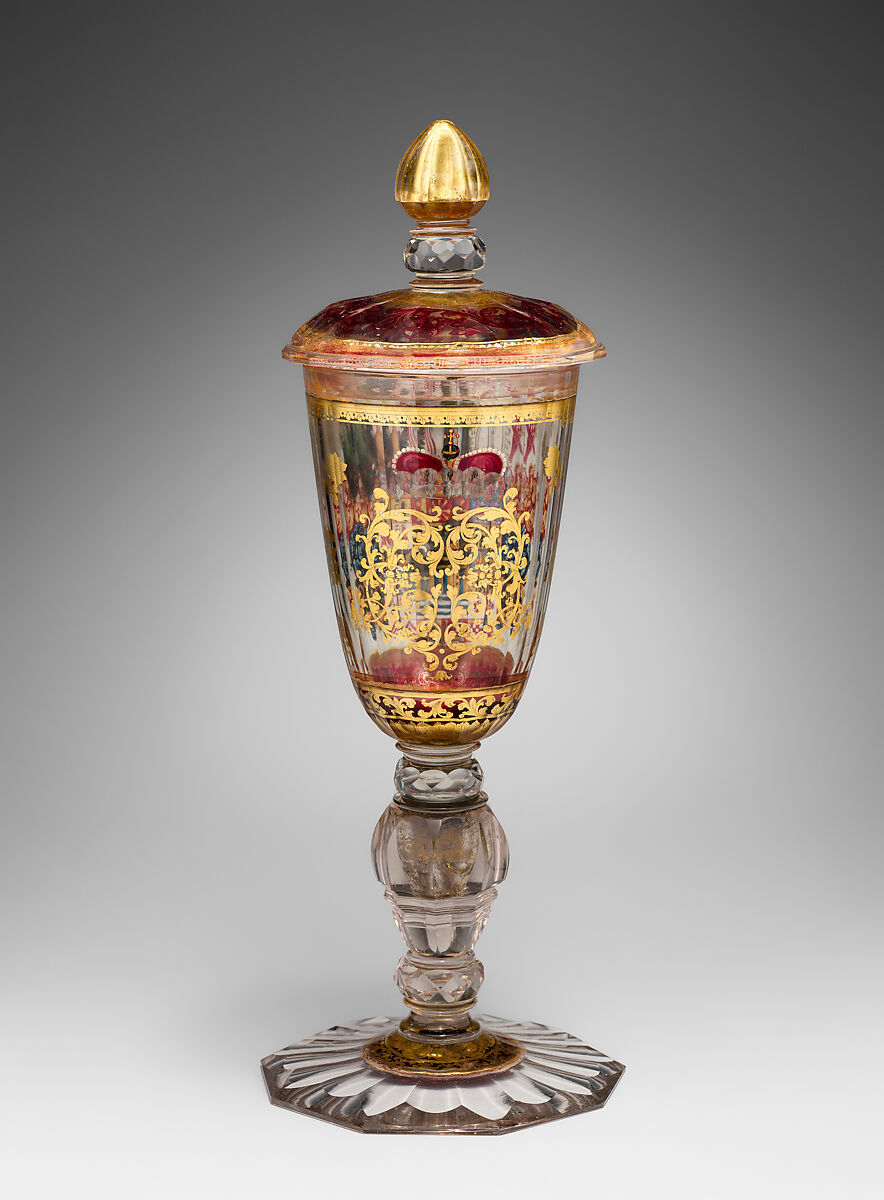 Armorials and monogram of the Duke of Saxe-Meiningen, Zwischengold glass, Bohemian