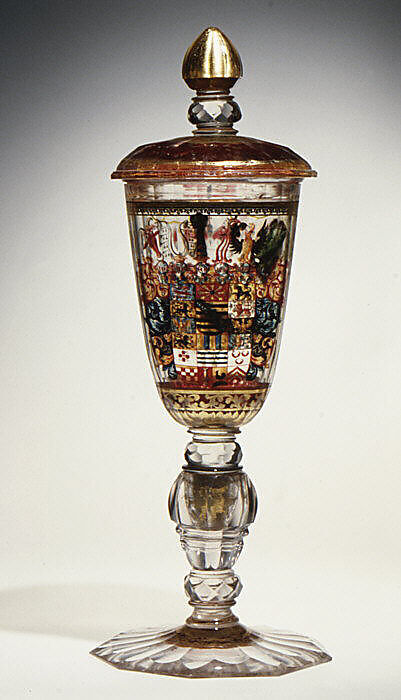 Armorials and monogram of the Duke of Saxe-Meiningen, Zwischengold glass, Bohemian 