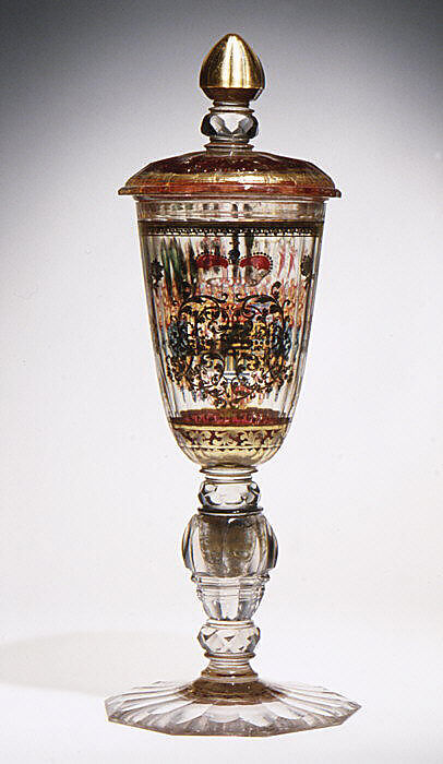Armorials and monogram of the Duke of Saxe-Meiningen, Zwischengold glass, Bohemian