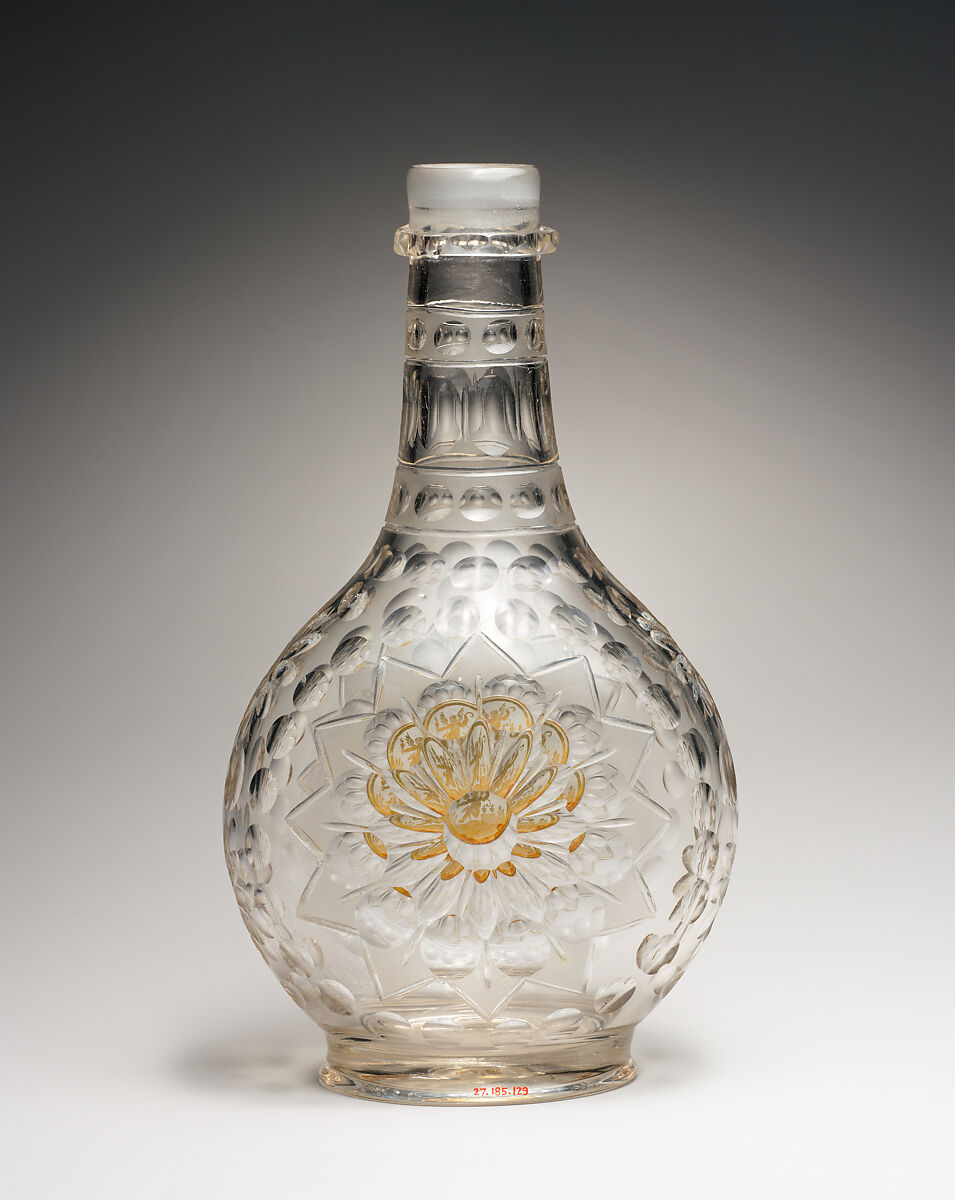 Bottle, Glass, verre églomisé and Zwischengold glass, Bohemian