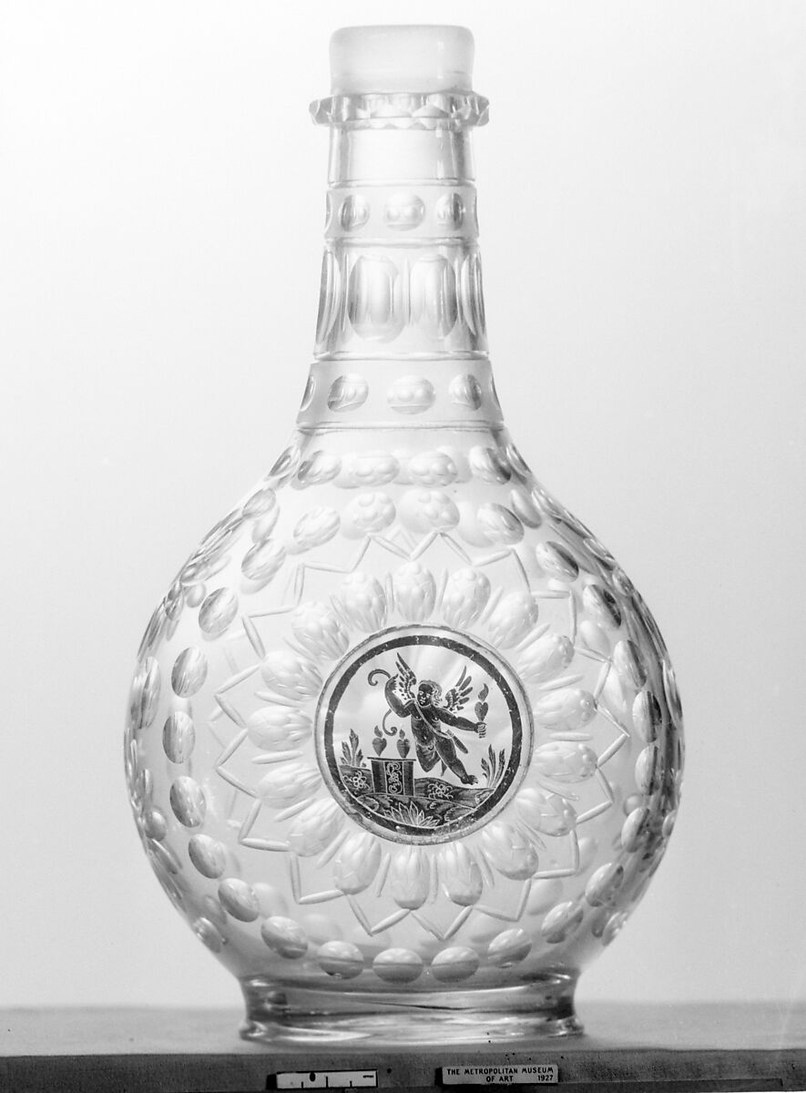Bottle, Glass, verre églomisé and Zwischengold glass, Bohemian 