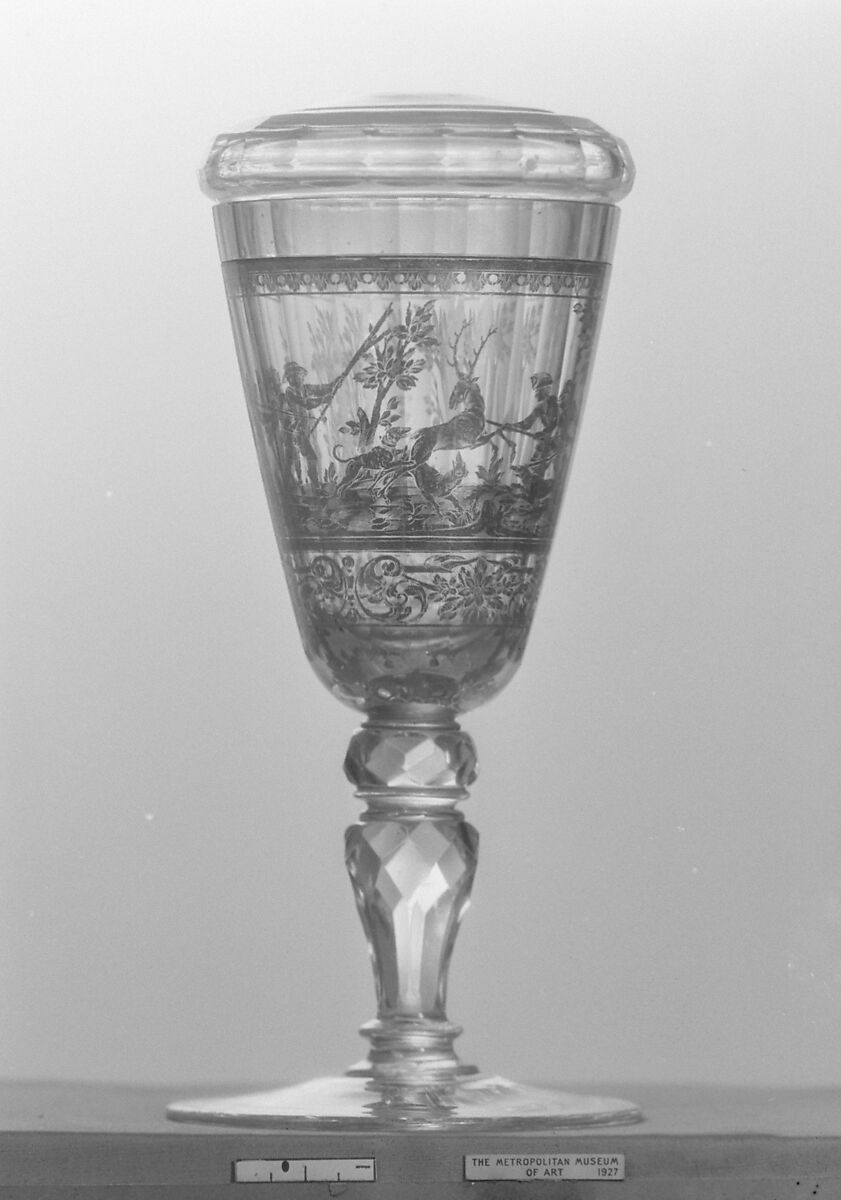 Standing cup with cover, Zwischengold glass, Bohemian 
