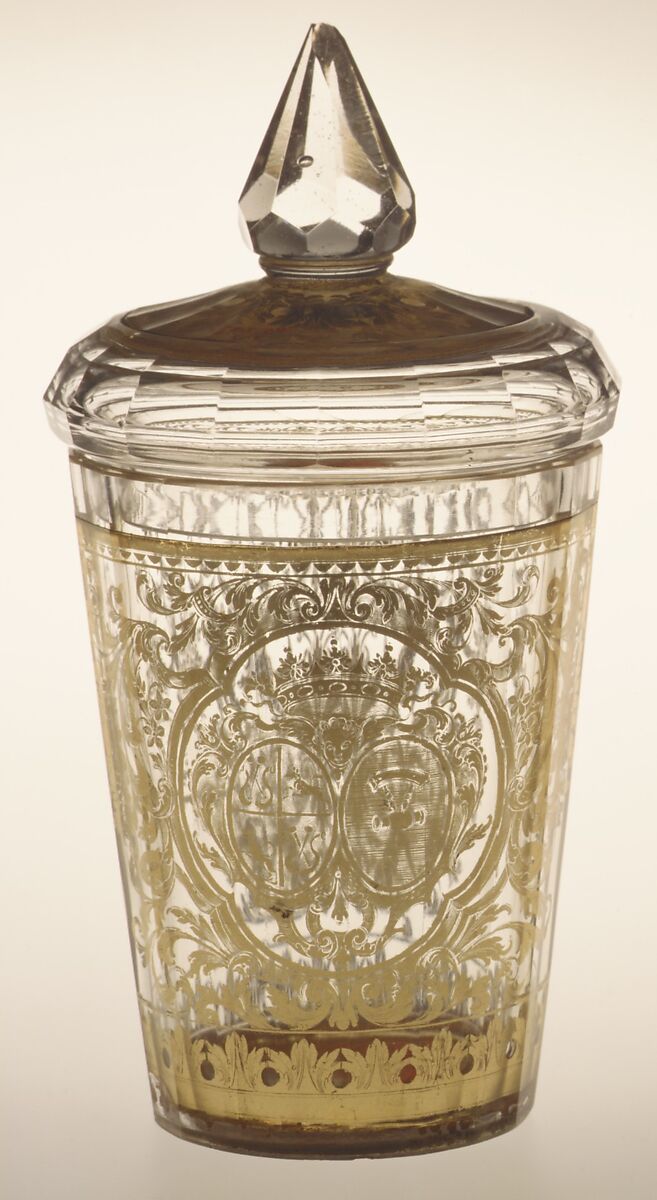 Beaker with cover, Zwischengold glass, Bohemian 