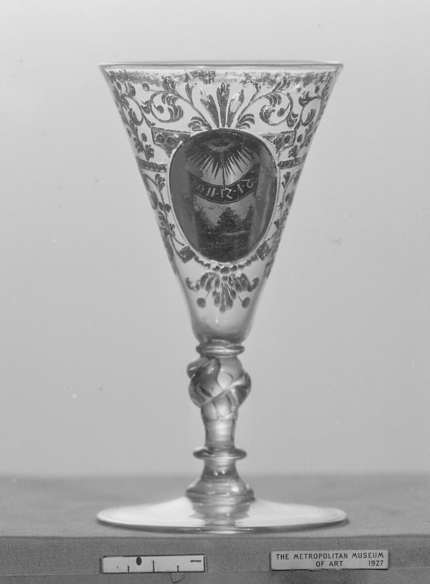 Wineglass, Glass, verre églomisé and Zwischengold glass, Bohemian 