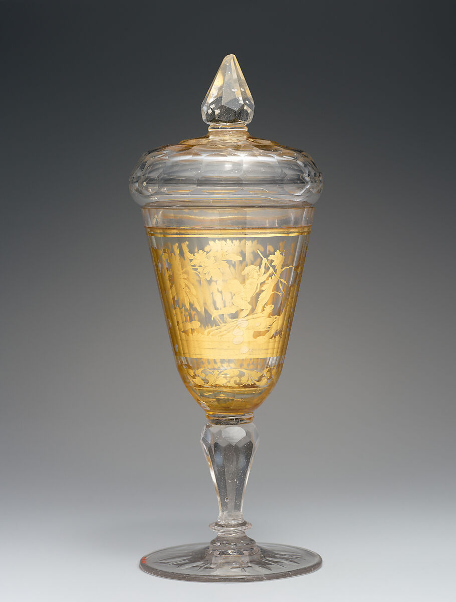 Standing cup with cover, Zwischengold glass, Bohemian