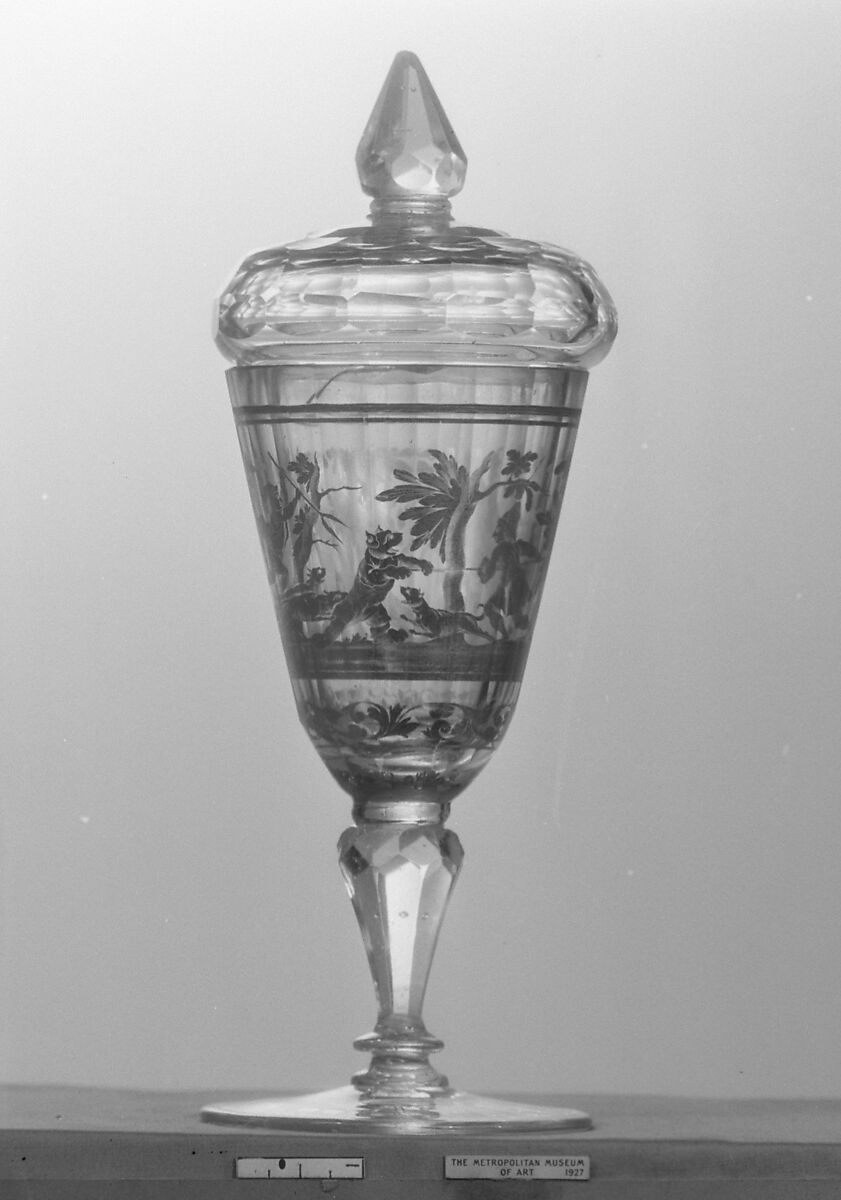 Standing cup with cover, Zwischengold glass, Bohemian 