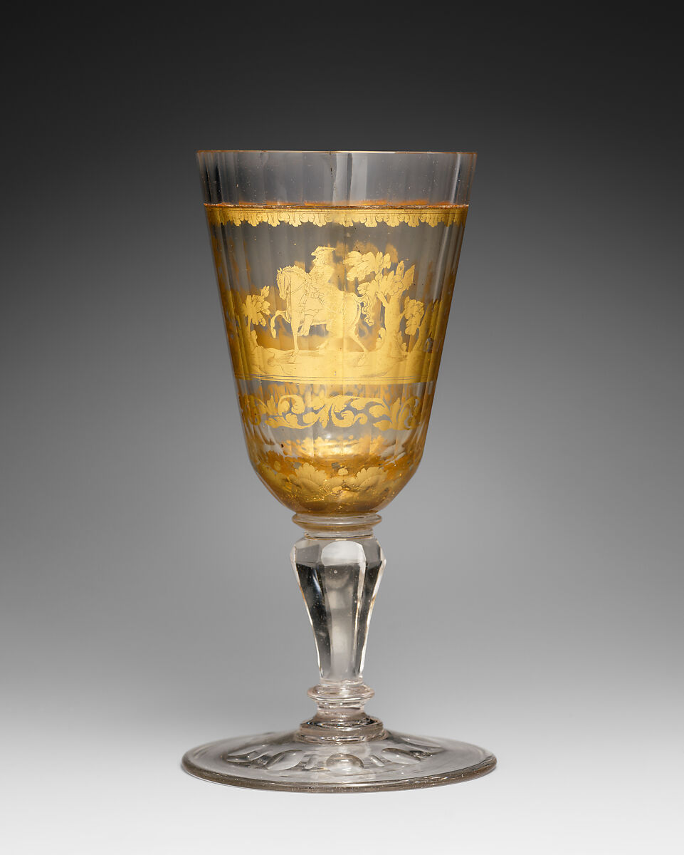Standing cup with hunting scene, Zwischengold glass, Bohemian