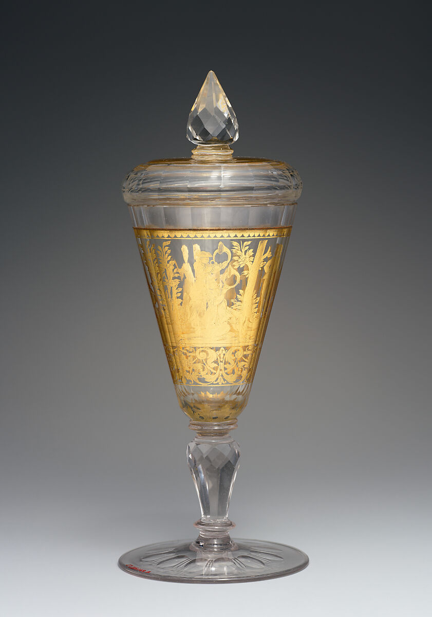 Standing cup with cover, Zwischengold glass, Bohemian