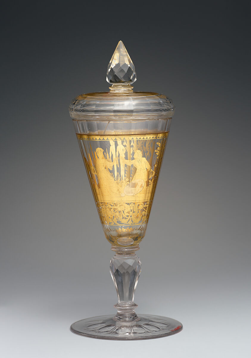 Standing cup with cover, Zwischengold glass, Bohemian