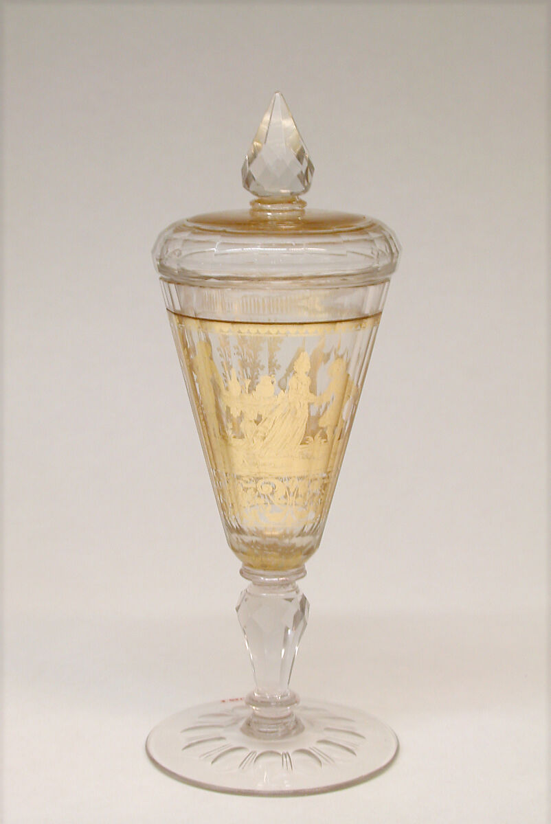 Standing cup with cover, Zwischengold glass, Bohemian 