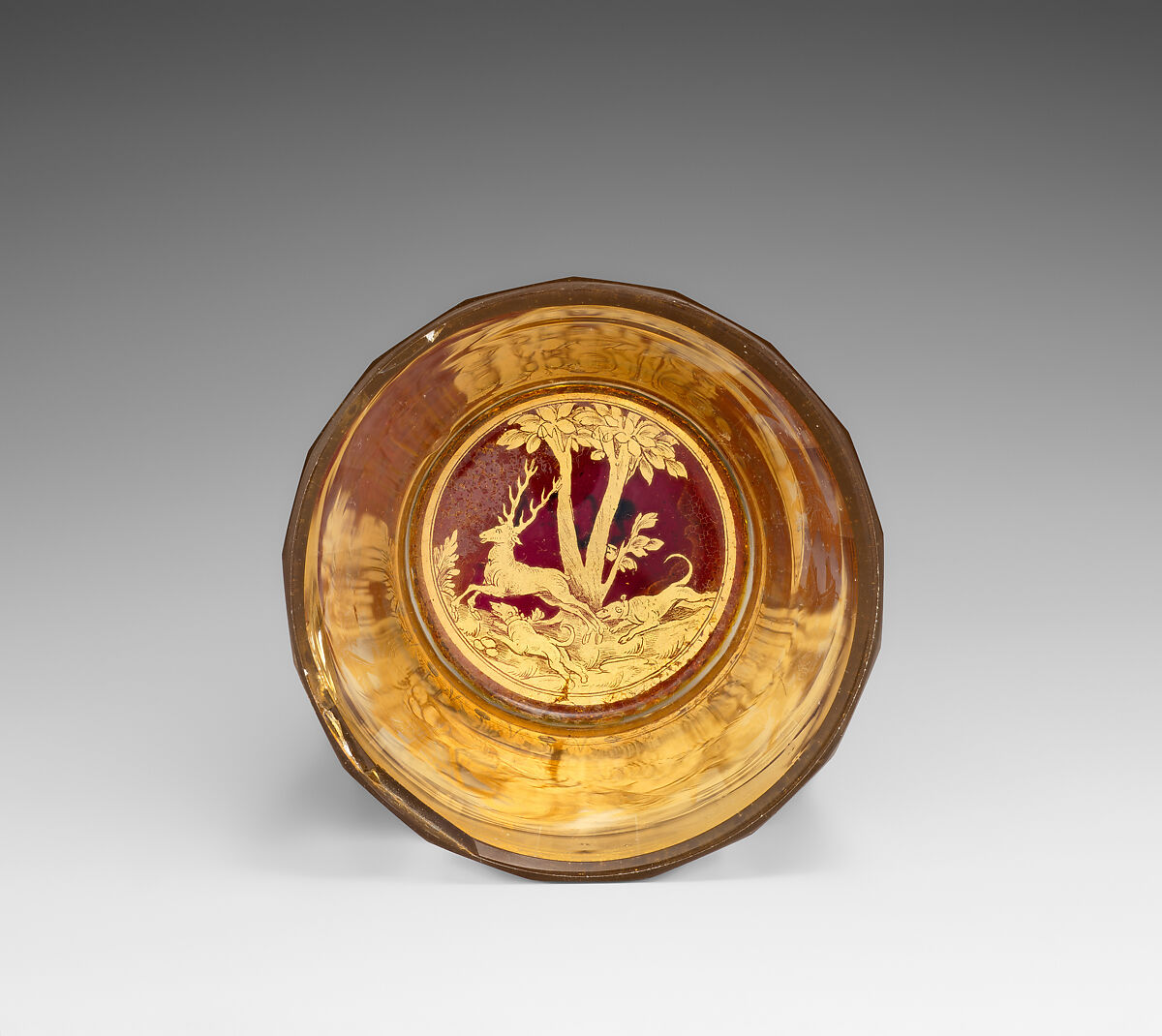 Beaker with musical scene, Zwischengold glass, Bohemian