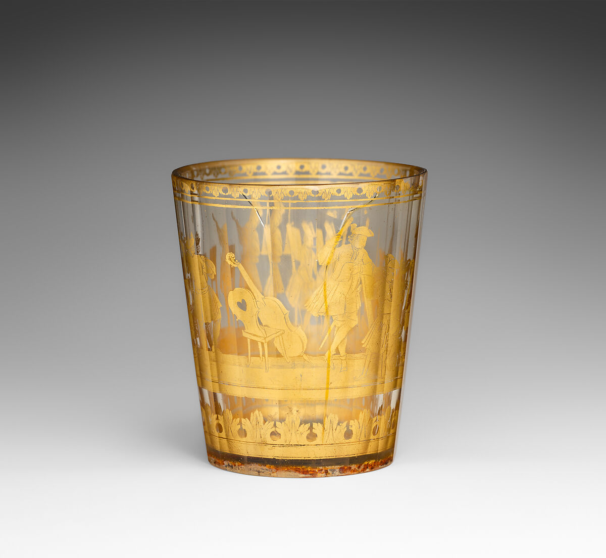 Beaker with musical scene, Zwischengold glass, Bohemian