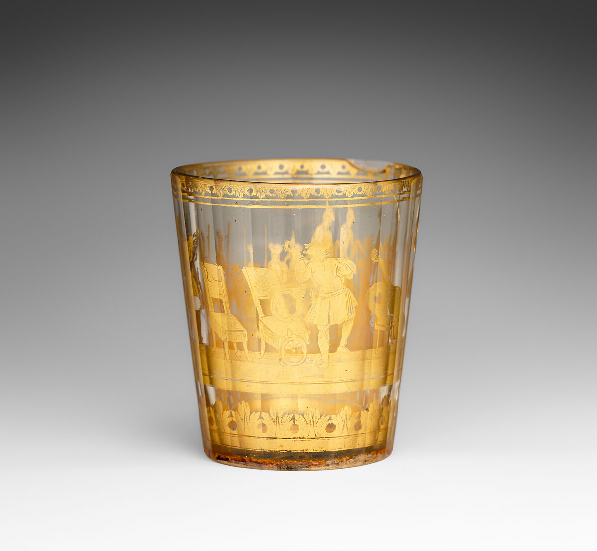 Beaker with musical scene, Zwischengold glass, Bohemian