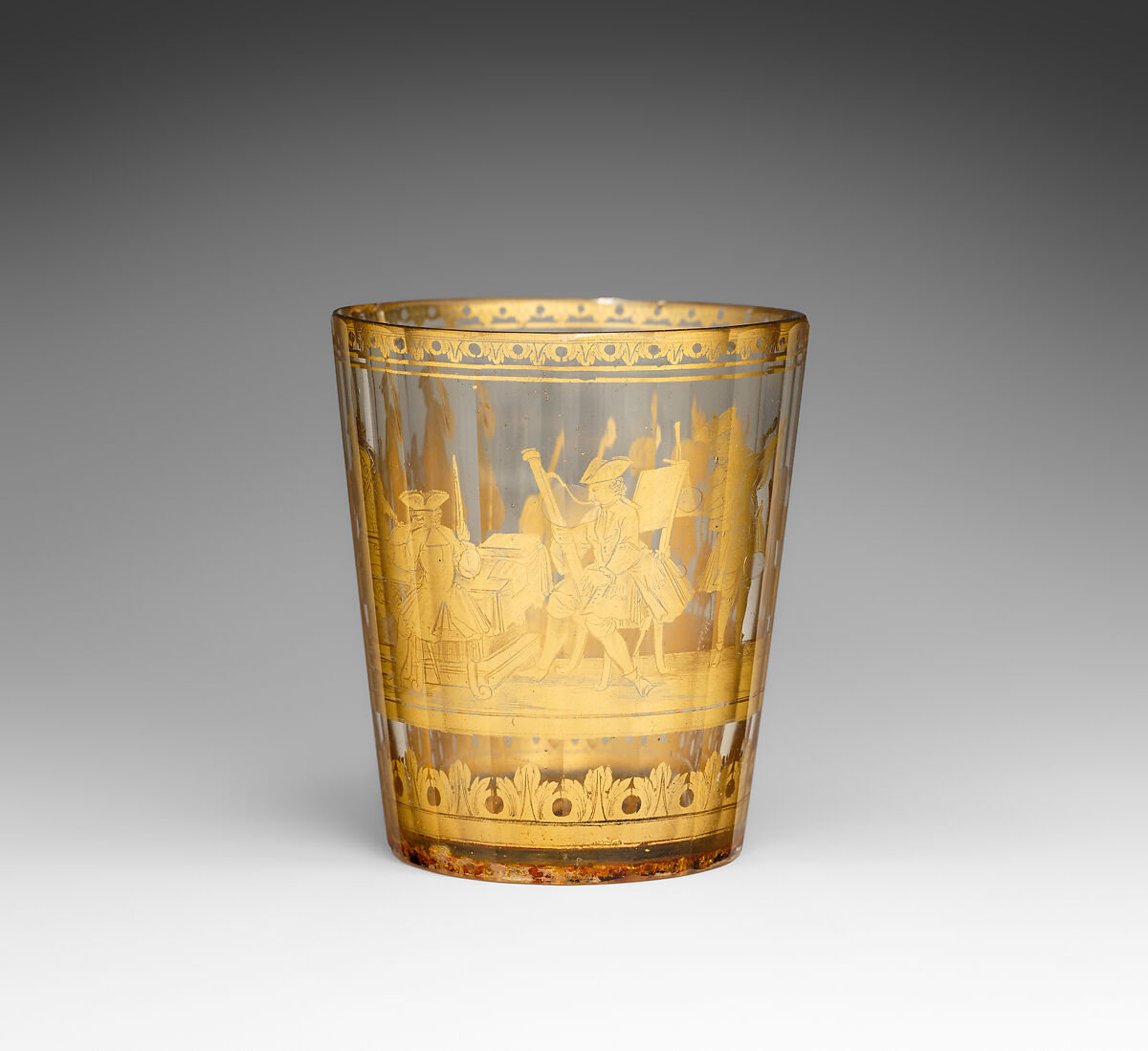 Beaker with musical scene, Zwischengold glass, Bohemian