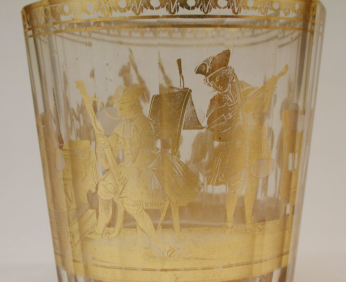 Beaker with musical scene, Zwischengold glass, Bohemian