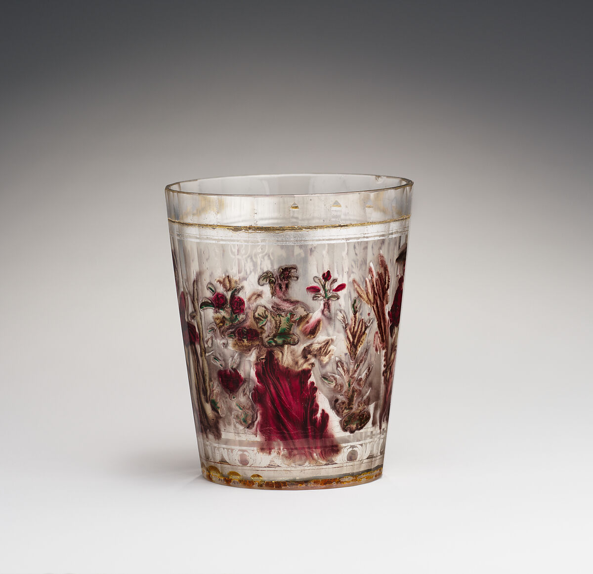 Allegory of the Seasons, Zwischengold glass with silver leaf, Bohemian