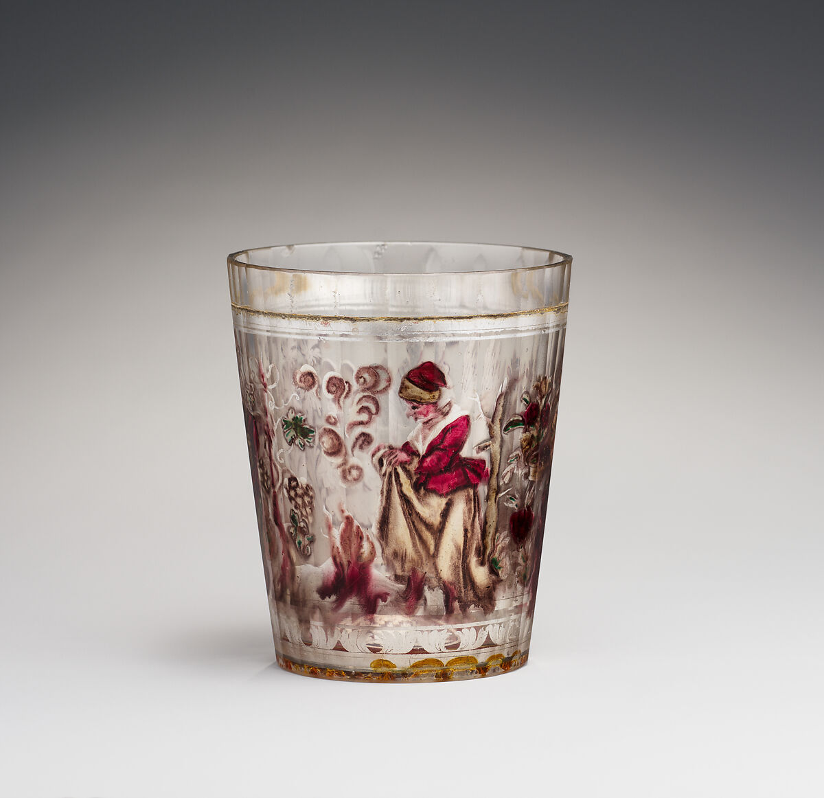 Allegory of the Seasons, Zwischengold glass with silver leaf, Bohemian