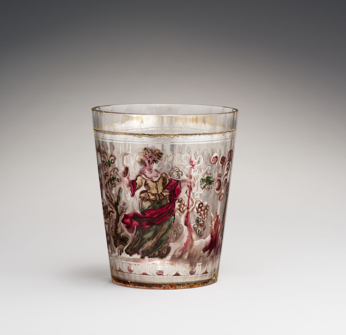 Allegory of the Seasons, Zwischengold glass with silver leaf, Bohemian