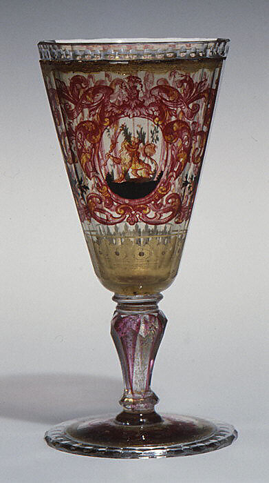 Rinceaux surrounding lion with scepter, Zwischengold glass, Bohemian 